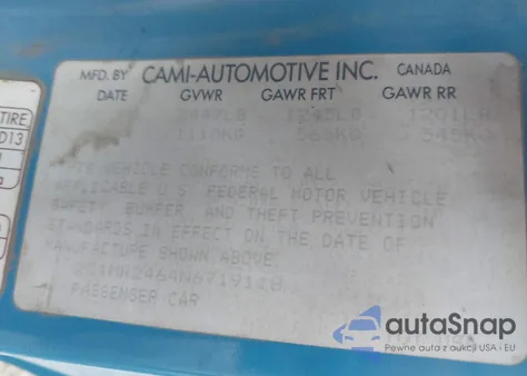 1992 Geo Metro Lsi from USA, damaged, VIN 2C1MR2464N6719118